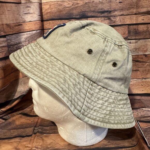 Chincoteague Island Virginia Bucket Hat EST 1908 American Flag Patch Beige Tan - Picture 4 of 8